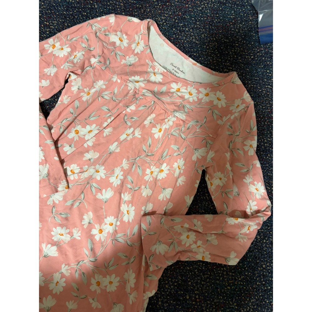 Sweet Bamboo Girls Pink Daisy Floral Viscose Bamboo Long Sleeve Nightgown Size 8